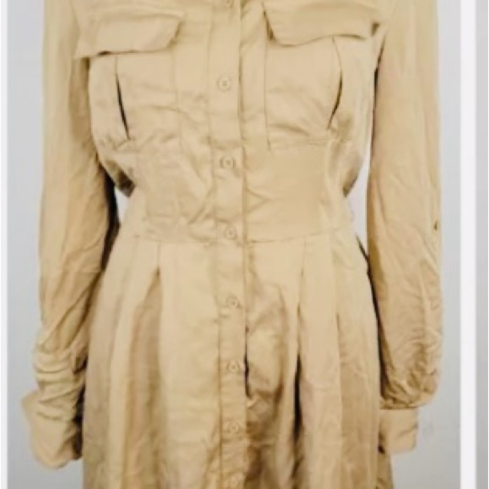 Bebe khaki button down fit and flare dress - Picture 4 of 6